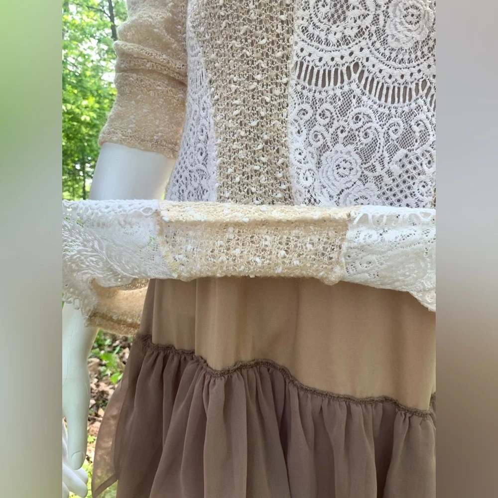 Ryu Cream and Brown Cowl Neck Sweater with Cable Knit Design - Picture 7 of 9